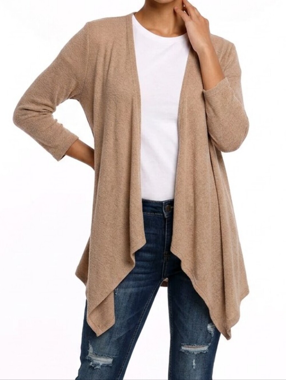 Rue 21 Asymmetrical Open Front Cardigan with Lace Trim on Back Size S